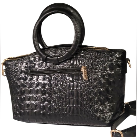 👜🐊 Croc-Embossed Structured Satchel Handbag | New with Strap 🐊👜 - Picture 3 of 16